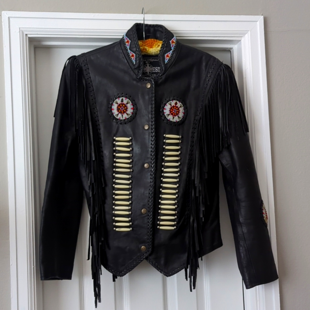 Western-style Fitted Black Leather Jacket